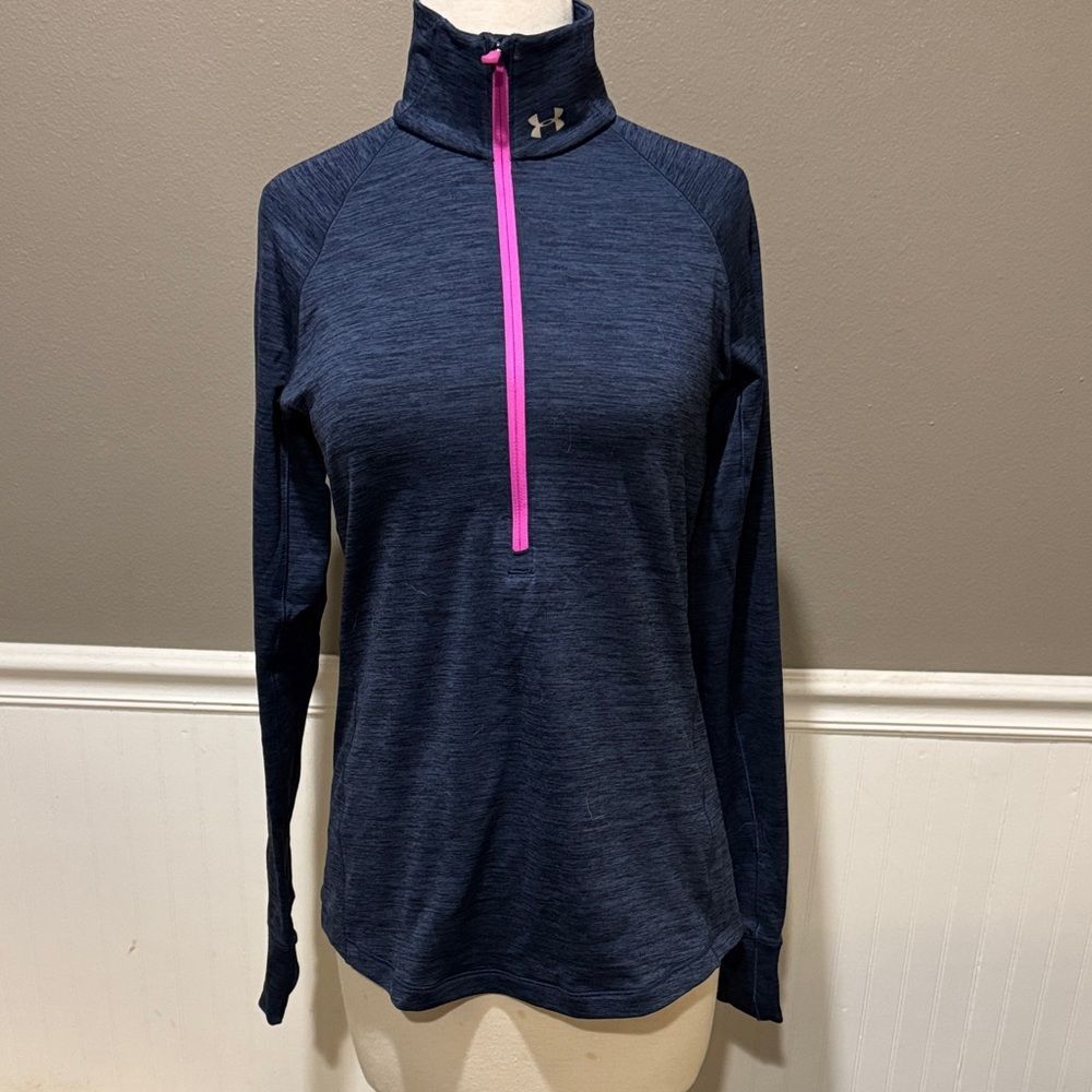 Under Armour Women's Dark Blue Long Sleeve with Pink Zipper Size Medium